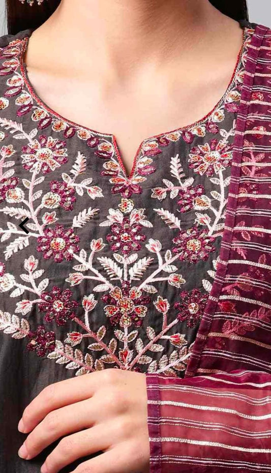 Embroidered Straight Kurta Suit Set with Dupatta