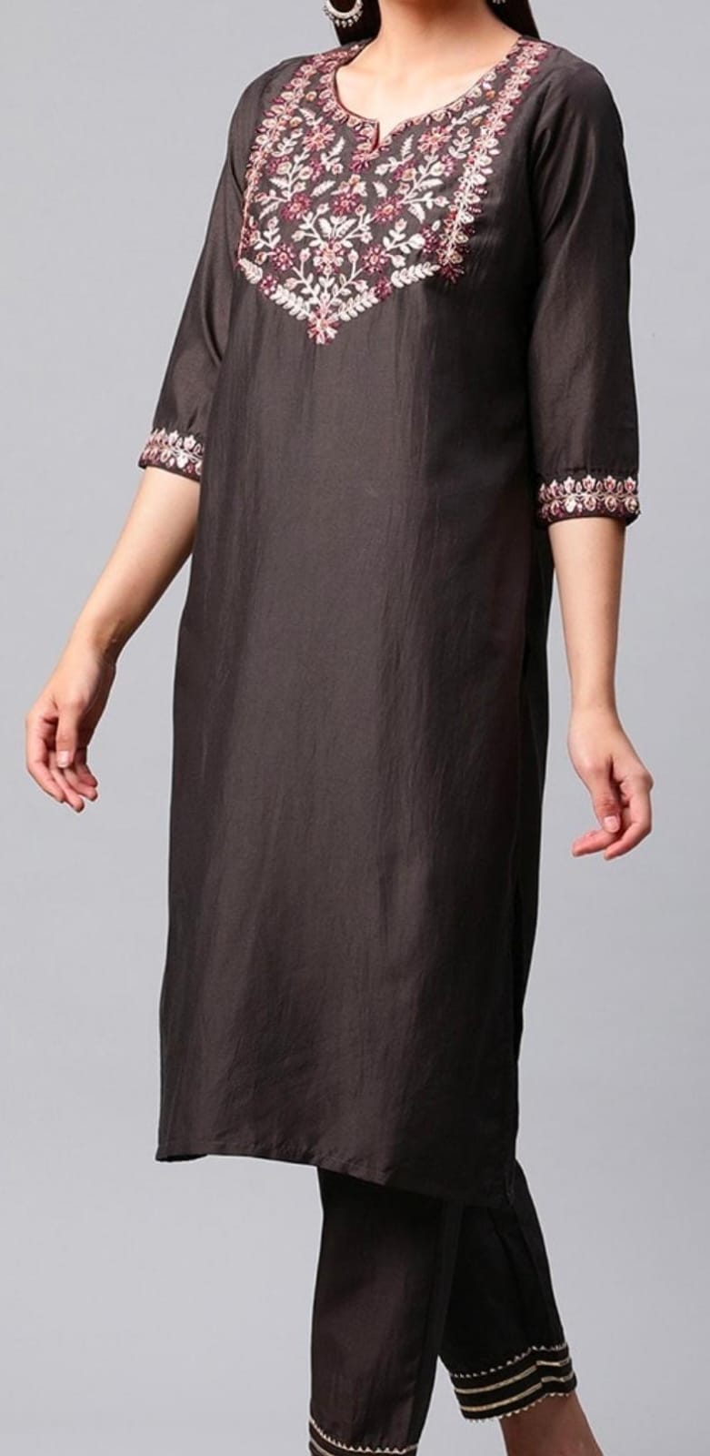 Embroidered Straight Kurta Suit Set with Dupatta