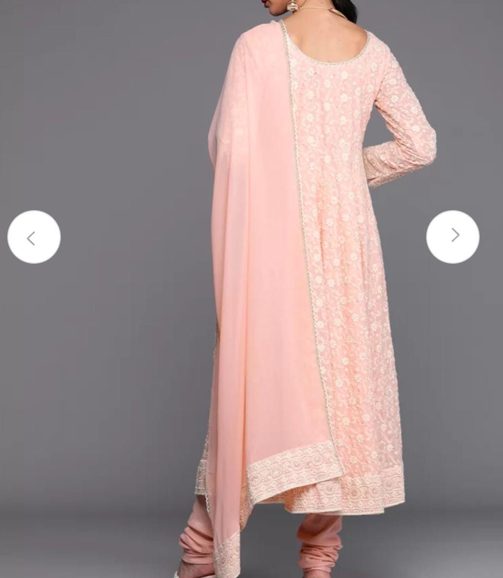 Pink Embroidered Georgette Anarkali Suit Set