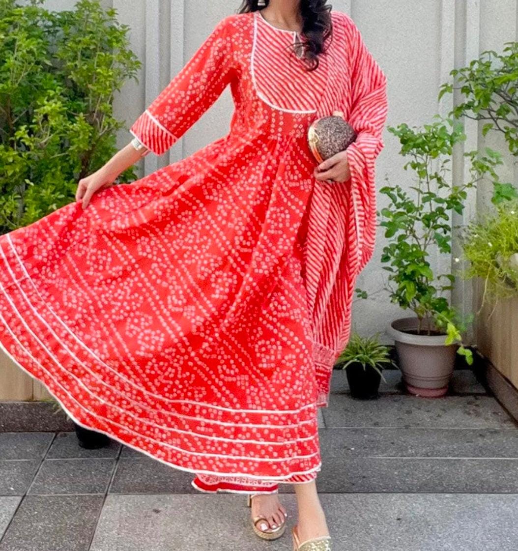 Printed Cotton Anarkali Set with Dupatta