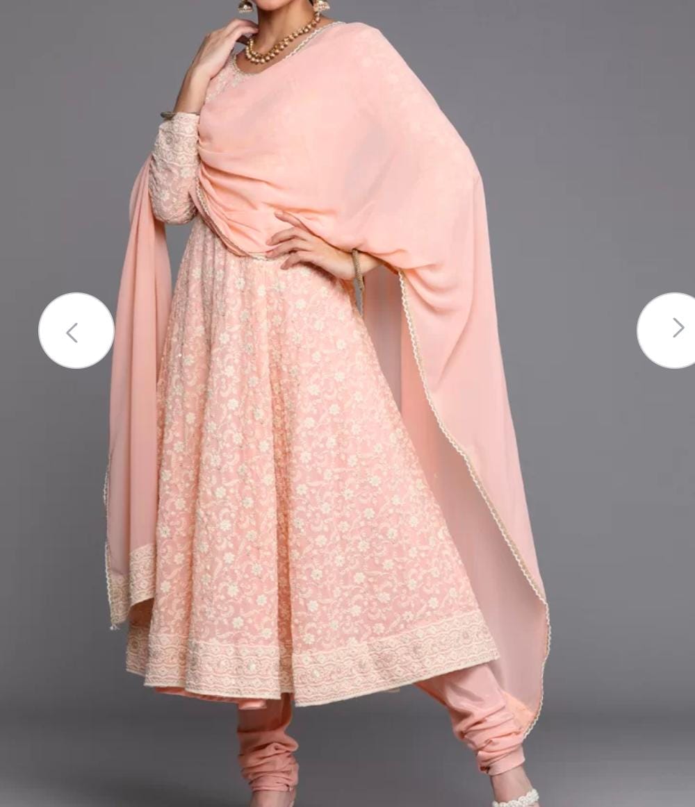 Pink Embroidered Georgette Anarkali Suit Set