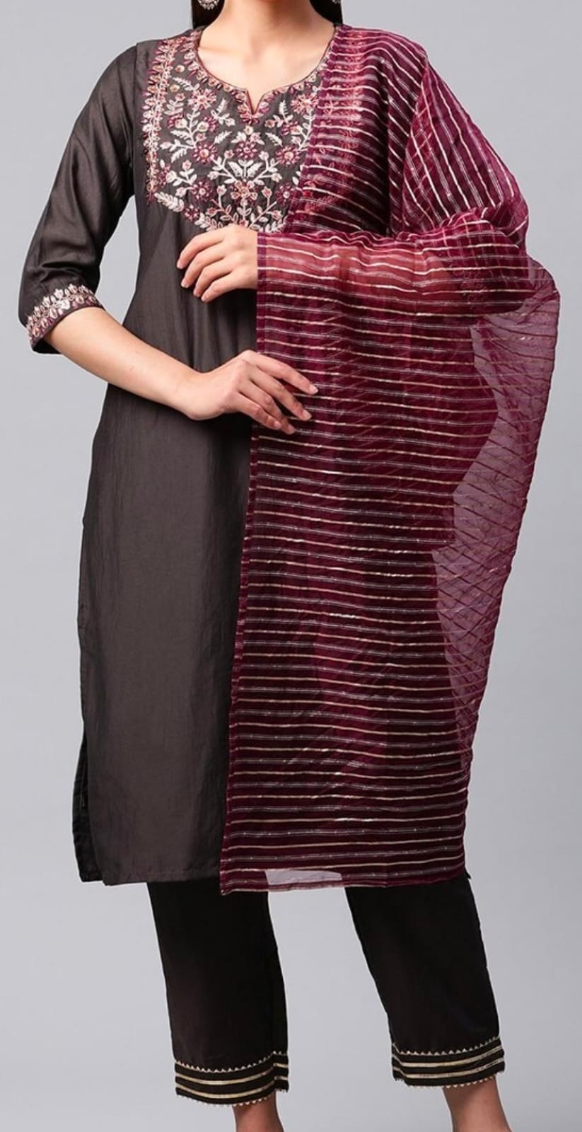 Embroidered Straight Kurta Suit Set with Dupatta