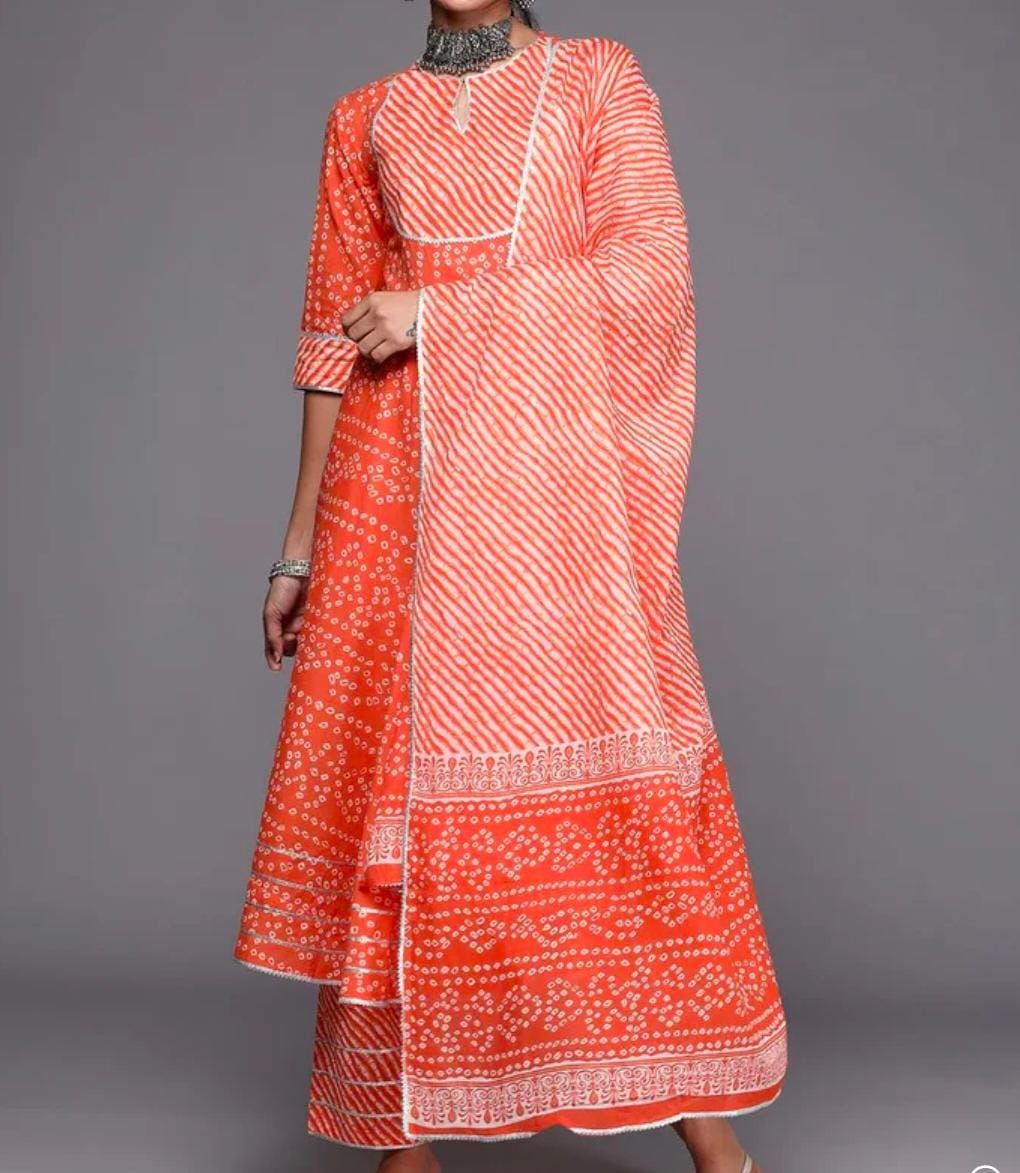 Printed Cotton Anarkali Set with Dupatta