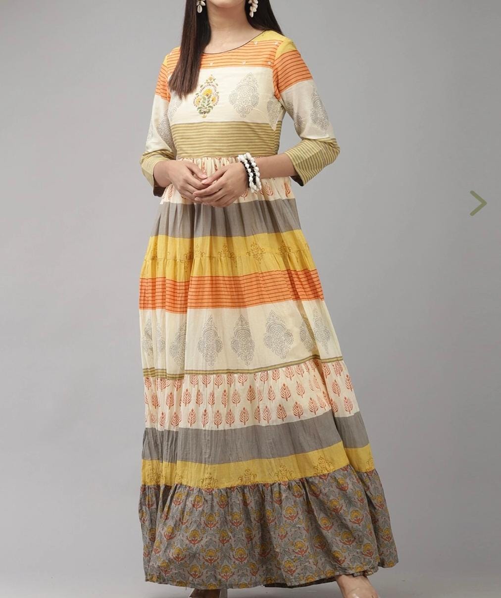 Cotton Printed Maxi Dress with Embroidered Detail