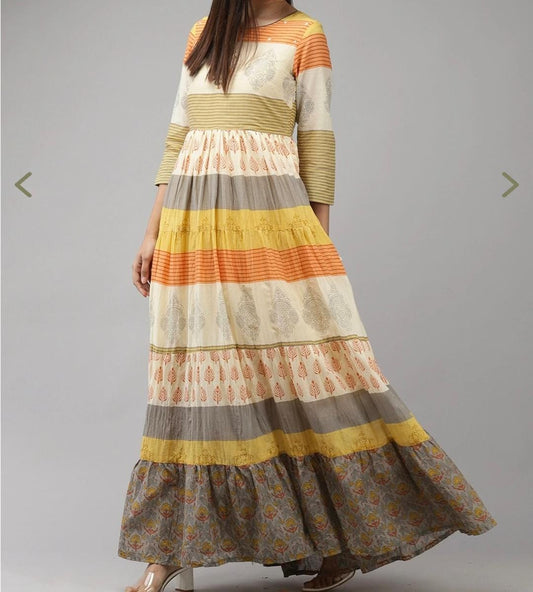 Cotton Printed Maxi Dress with Embroidered Detail